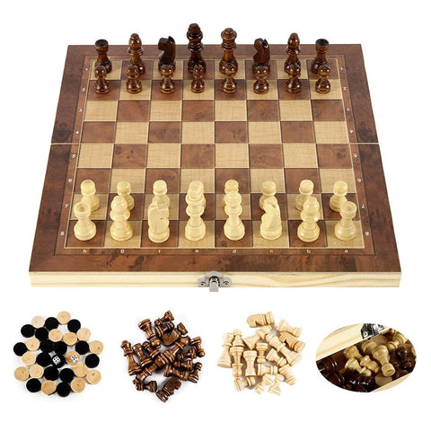 Foldable Wooden Chess Set Magnetic Travel Chess Board with Storage