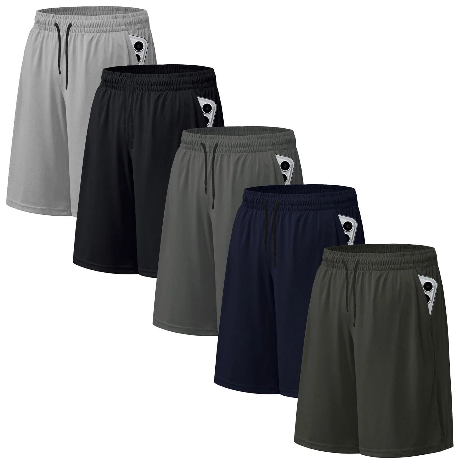 5 Pack Men's Athletic Shorts with pockets 