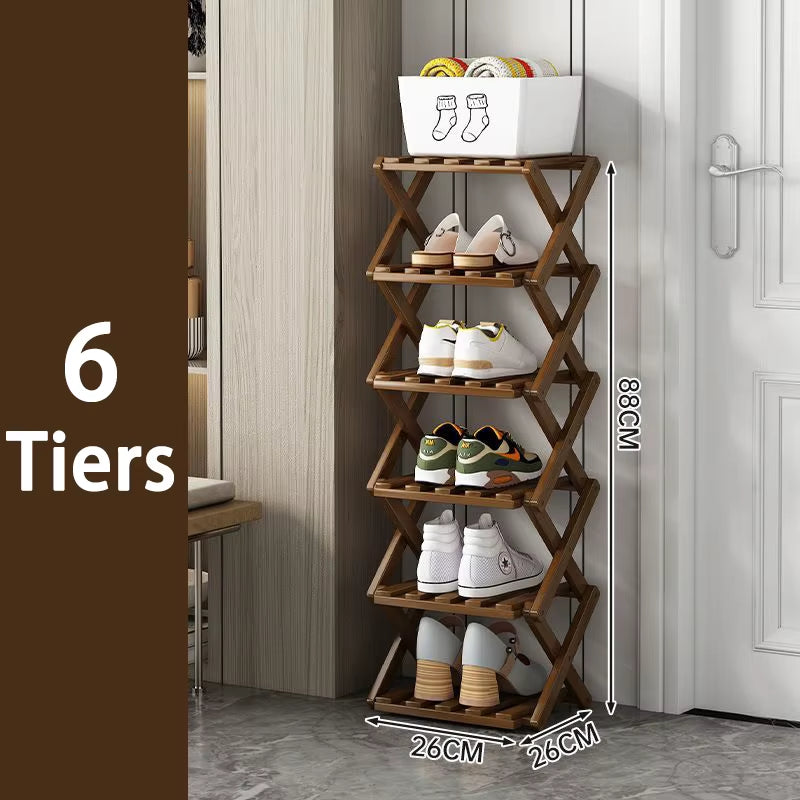  Bamboo Shoe Rack without Installation Small Shoe Rack, Foldable Shoe Storage Rack, Shoe Organizer for Entryway