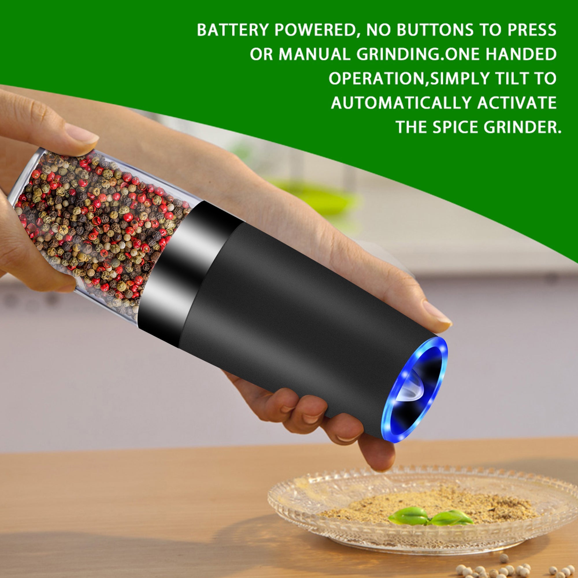 Electric Gravity Sensor Salt and Pepper Grinder with LED Light