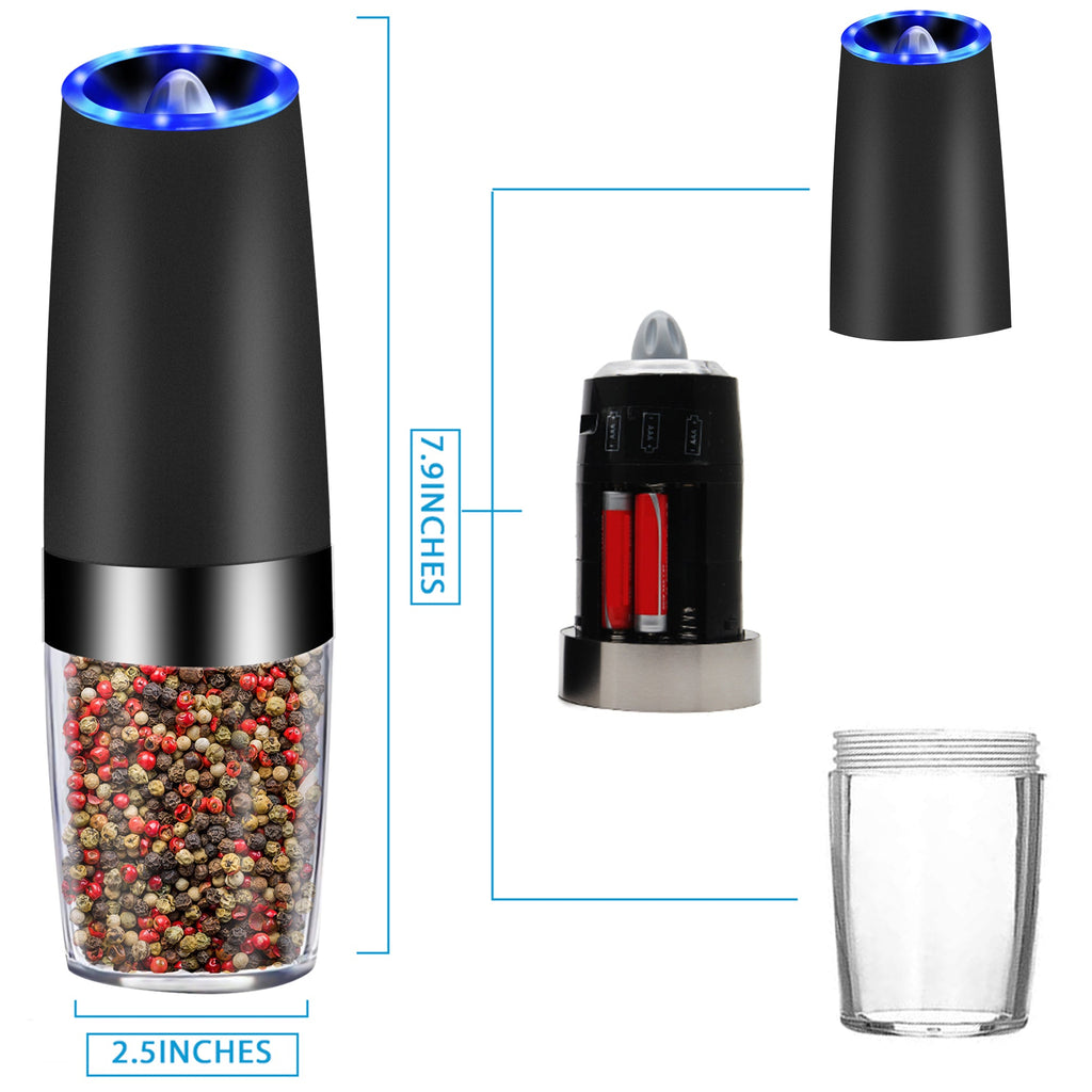 Electric Gravity Sensor Salt and Pepper Grinder with LED Light