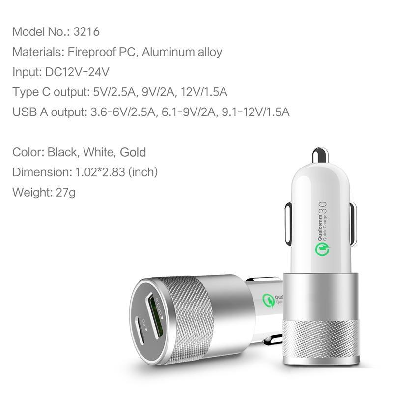 Fast Car Charger Dual Port USB-C iPhone Compatible Aluminum Body