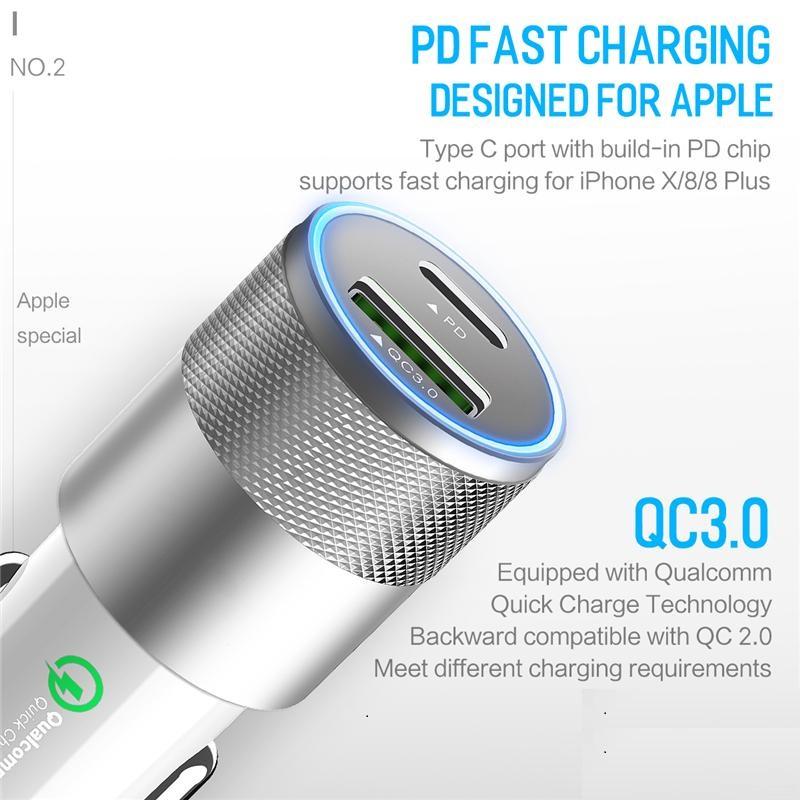 Fast Car Charger Dual Port USB-C iPhone Compatible Aluminum Body