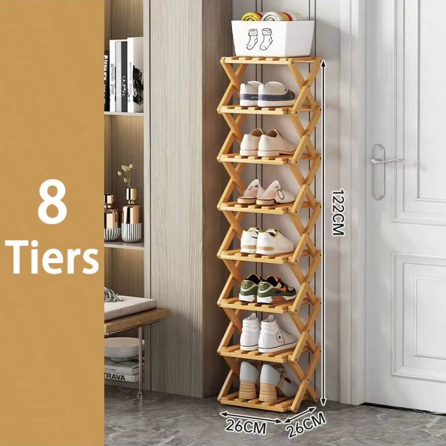  Bamboo Shoe Rack without Installation Small Shoe Rack, Foldable Shoe Storage Rack, Shoe Organizer for Entryway