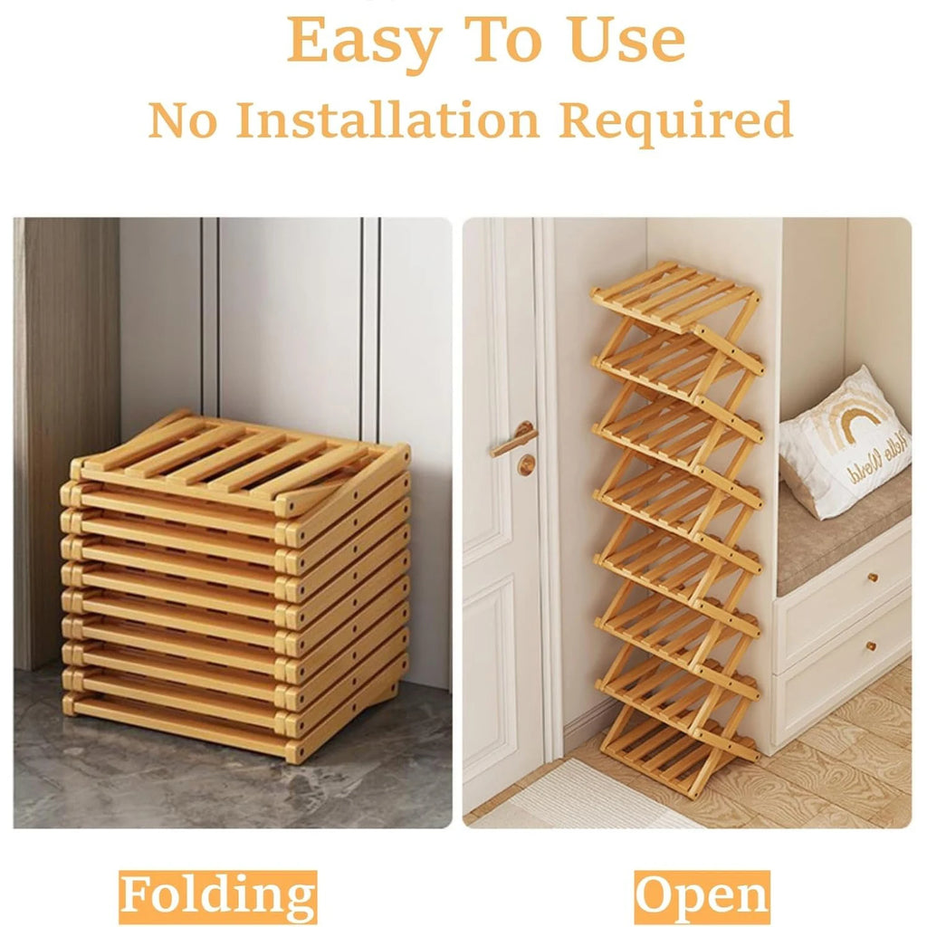  Bamboo Shoe Rack without Installation Small Shoe Rack, Foldable Shoe Storage Rack, Shoe Organizer for Entryway