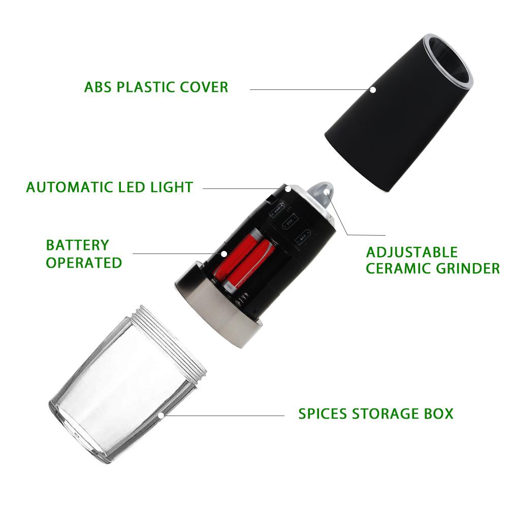Electric Gravity Sensor Salt and Pepper Grinder with LED Light