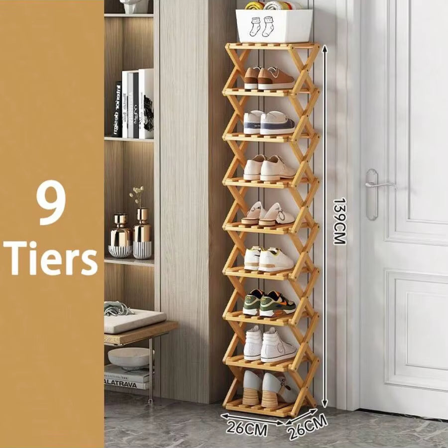  Bamboo Shoe Rack without Installation Small Shoe Rack, Foldable Shoe Storage Rack, Shoe Organizer for Entryway