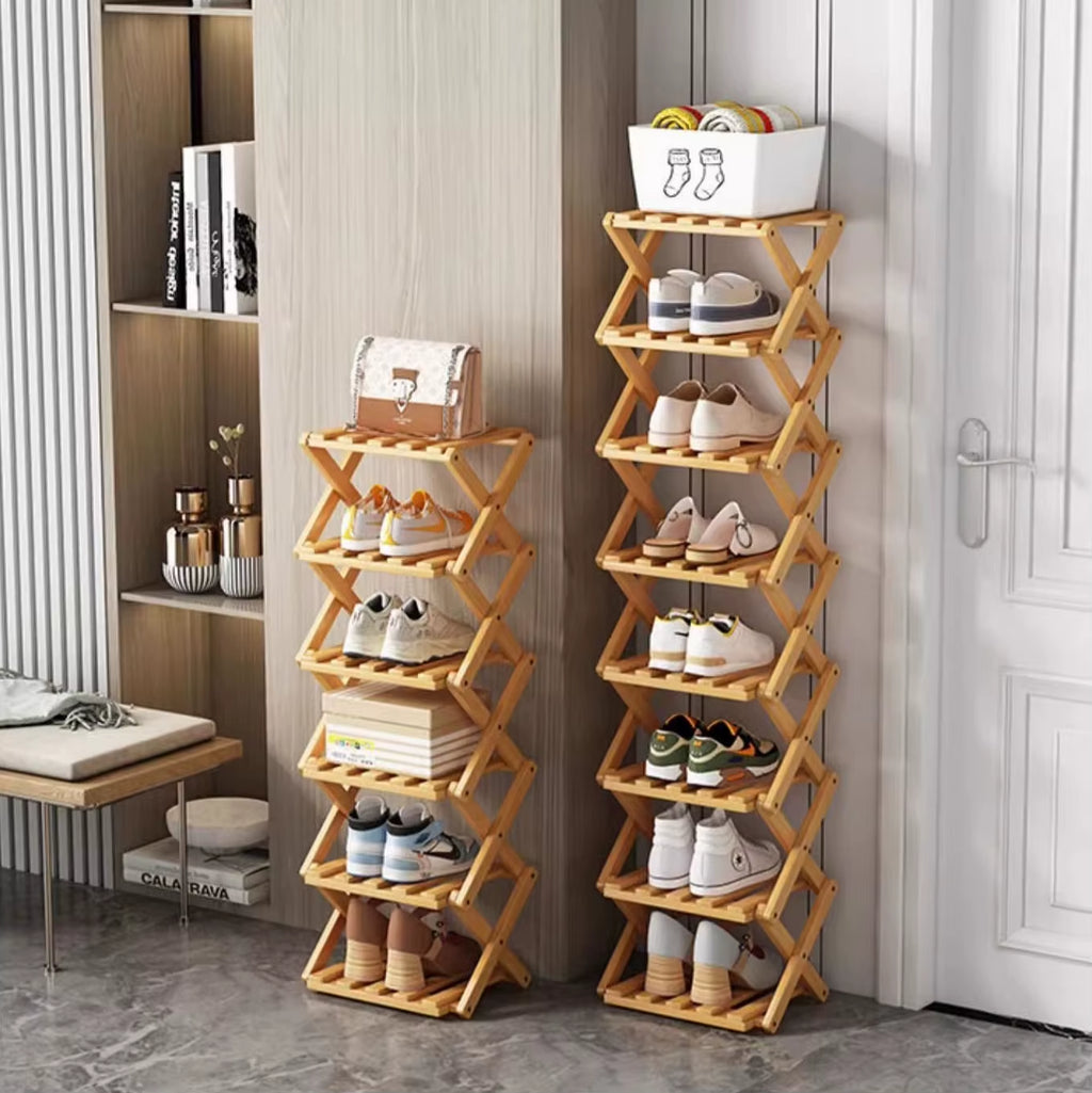  Bamboo Shoe Rack without Installation Small Shoe Rack, Foldable Shoe Storage Rack, Shoe Organizer for Entryway