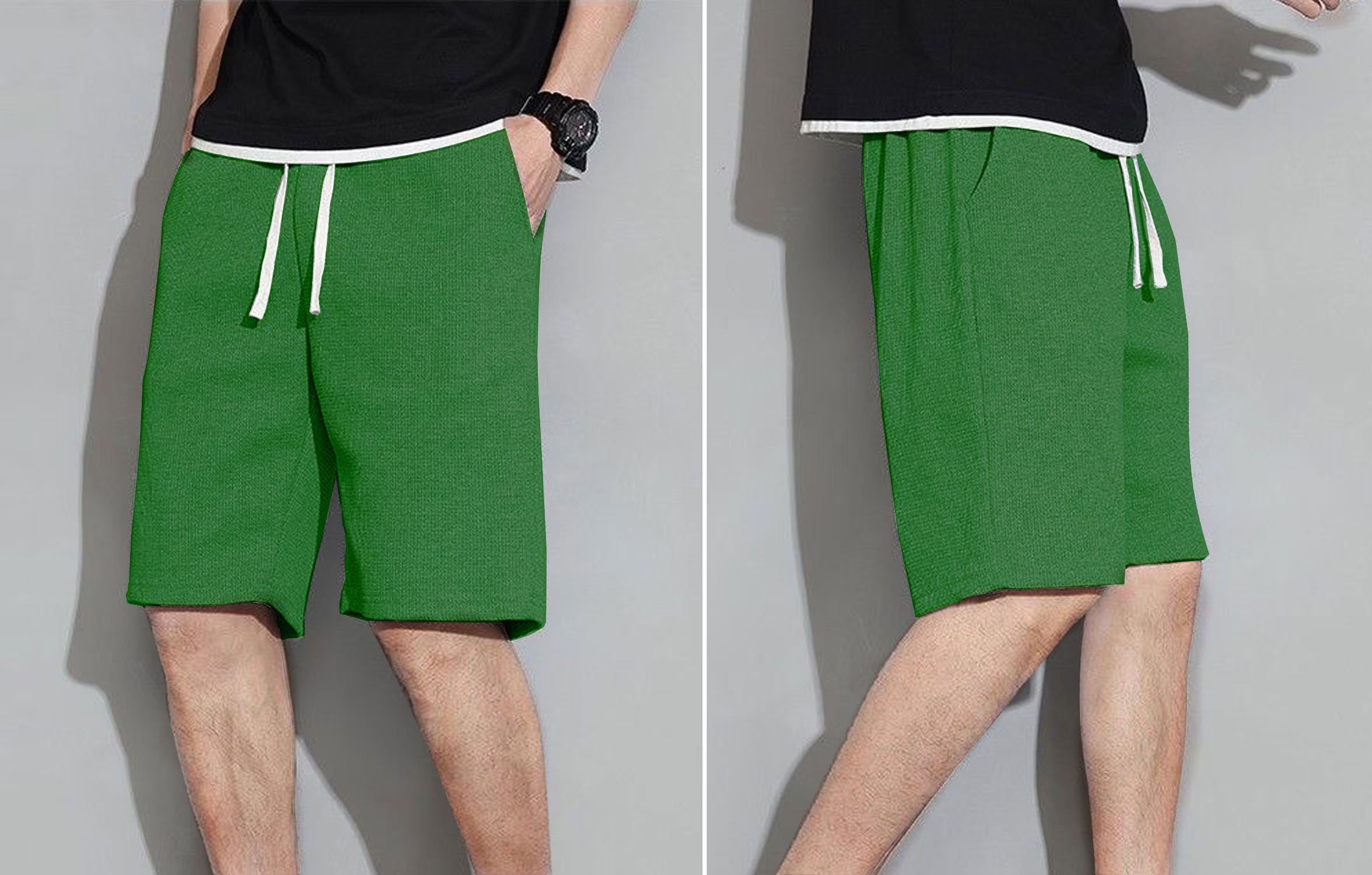 3 Pack Mens Shorts Waffle Textured Casual with Pockets & Drawstring