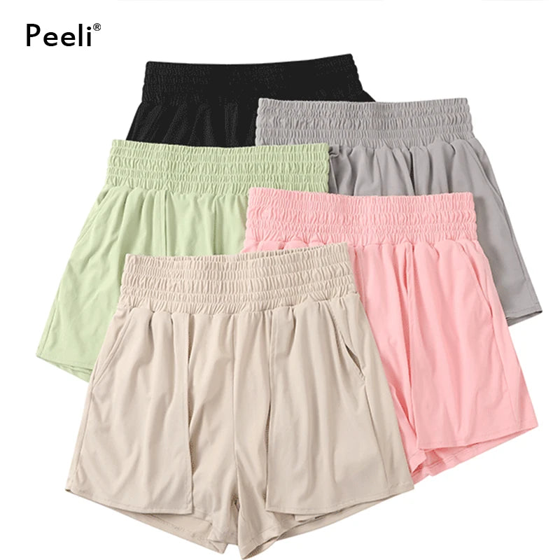 Spandex Sports Shorts with Phone Pockets Loose Yoga Shorts 