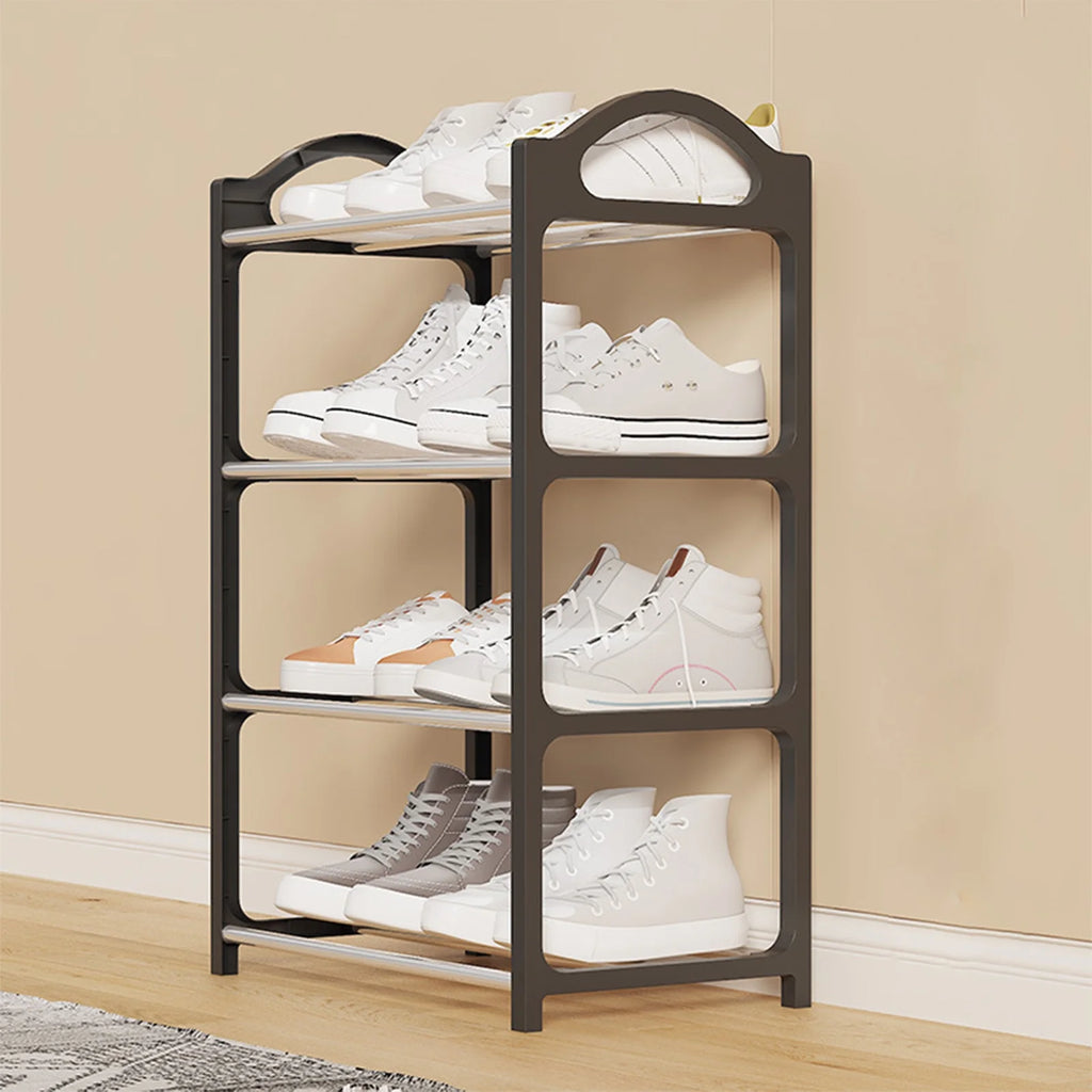  Free Standing Shoe Rack (8 Pairs of Shoes), Entryway Shoe Organizer with Storage Top for Bags or Shoes, Black