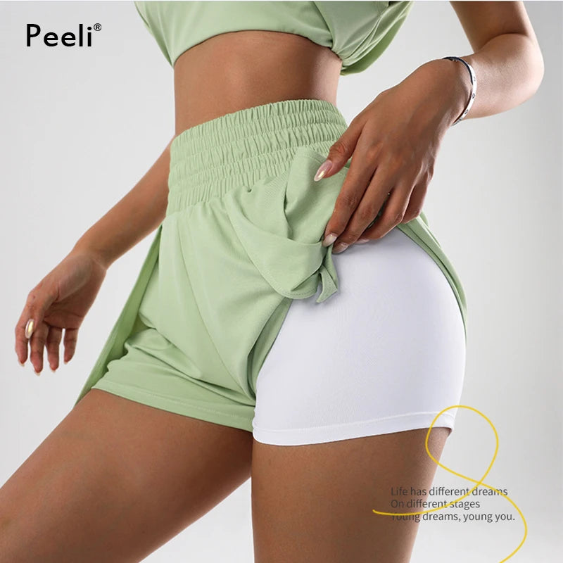 Spandex Sports Shorts with Phone Pockets Loose Yoga Shorts 