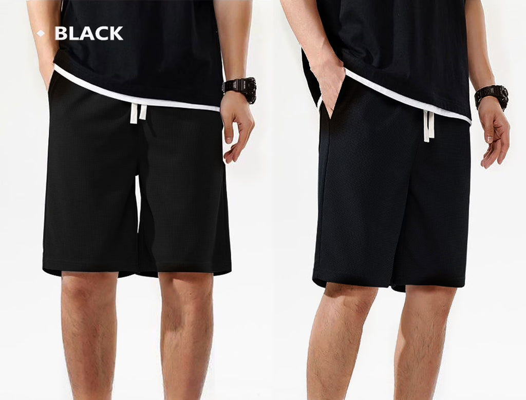 3 Pack Mens Shorts Waffle Textured Casual with Pockets & Drawstring