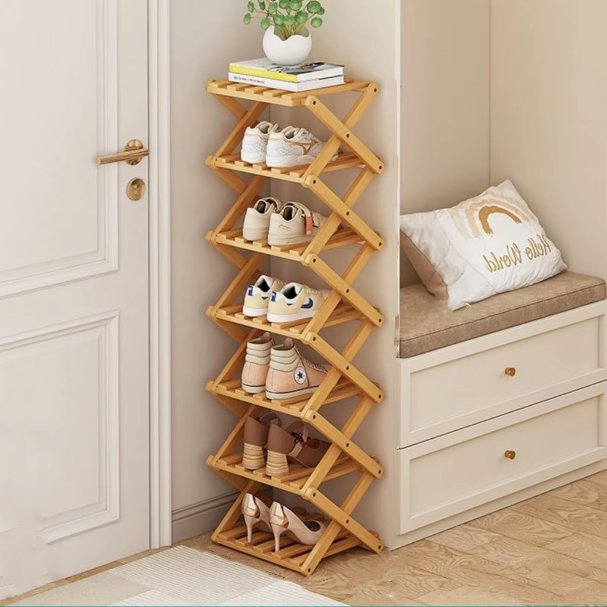  Bamboo Shoe Rack without Installation Small Shoe Rack, Foldable Shoe Storage Rack, Shoe Organizer for Entryway
