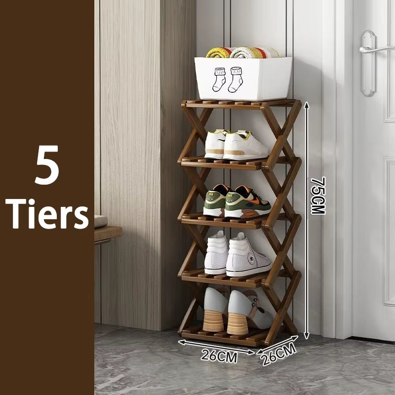  Bamboo Shoe Rack without Installation Small Shoe Rack, Foldable Shoe Storage Rack, Shoe Organizer for Entryway