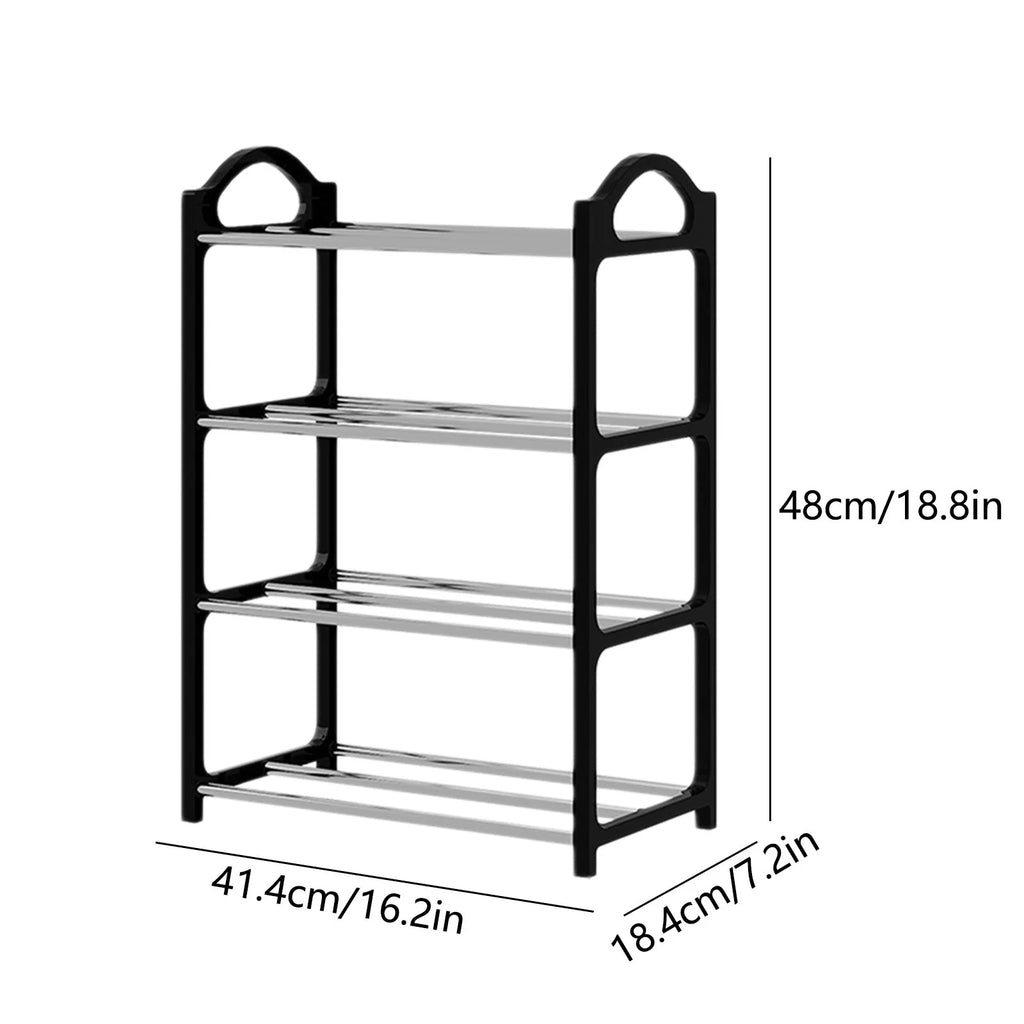  Free Standing Shoe Rack (8 Pairs of Shoes), Entryway Shoe Organizer with Storage Top for Bags or Shoes, Black