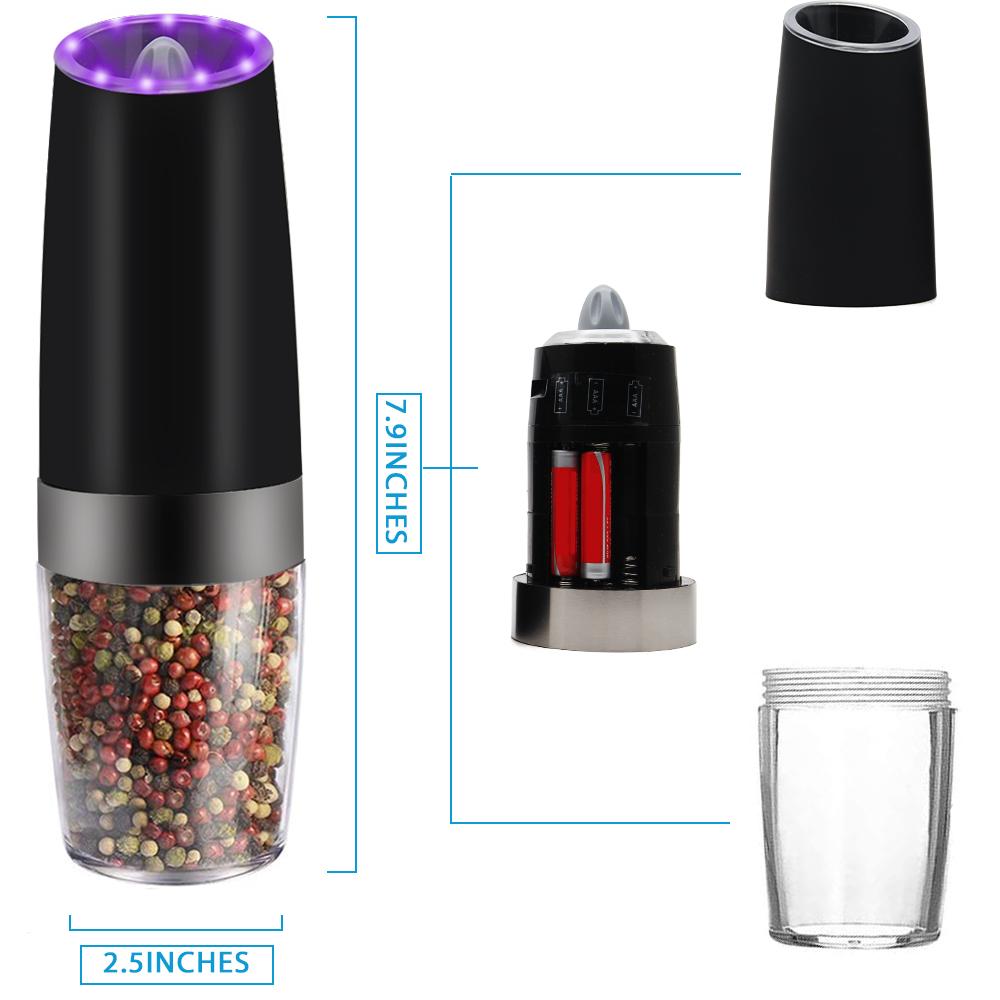 Electric Gravity Sensor Salt and Pepper Grinder with LED Light