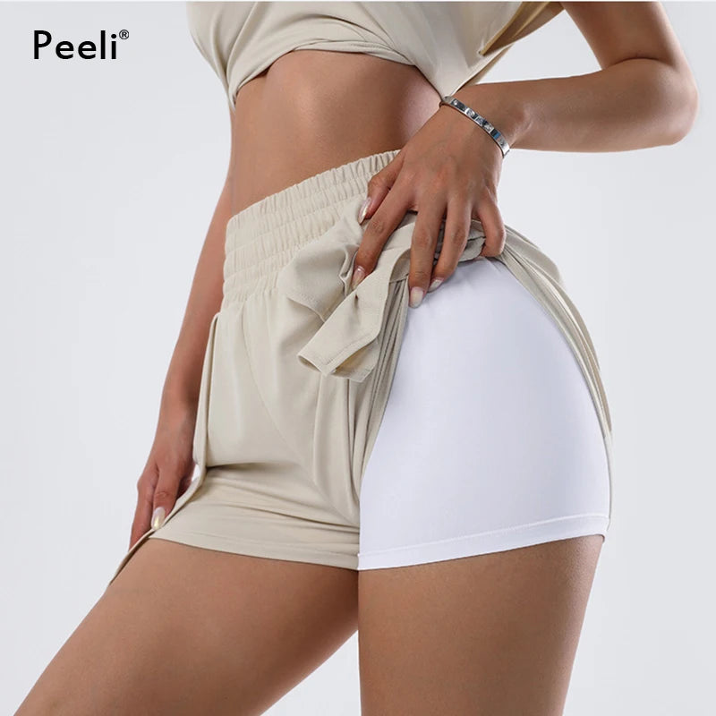 Spandex Sports Shorts with Phone Pockets Loose Yoga Shorts 