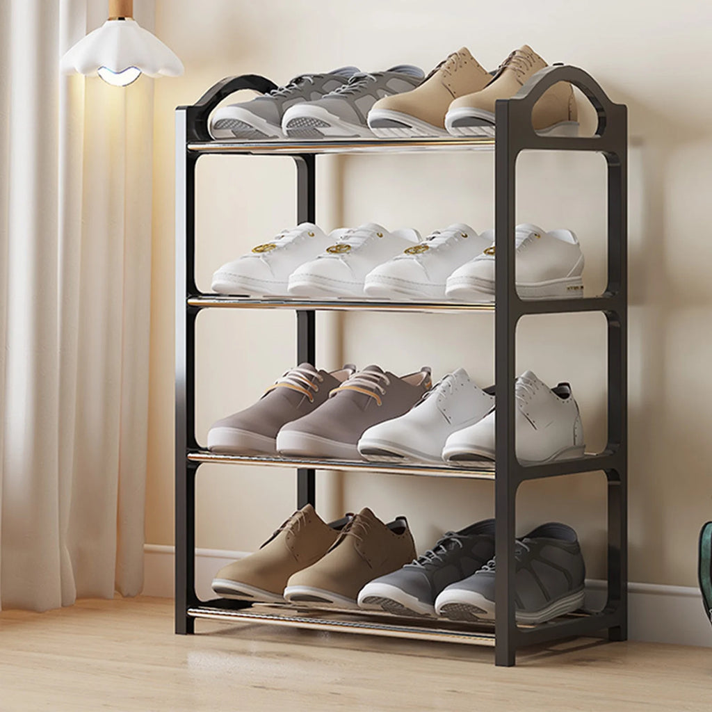  Free Standing Shoe Rack (8 Pairs of Shoes), Entryway Shoe Organizer with Storage Top for Bags or Shoes, Black