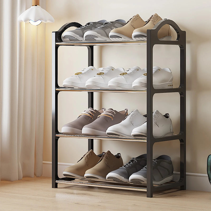 Free Standing Shoe Rack (8 Pairs of Shoes), Entryway Shoe Organizer with Storage Top for Bags or Shoes, Black