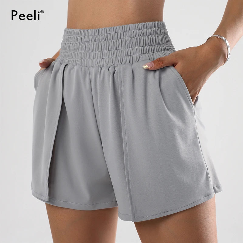 Spandex Sports Shorts with Phone Pockets Loose Yoga Shorts 