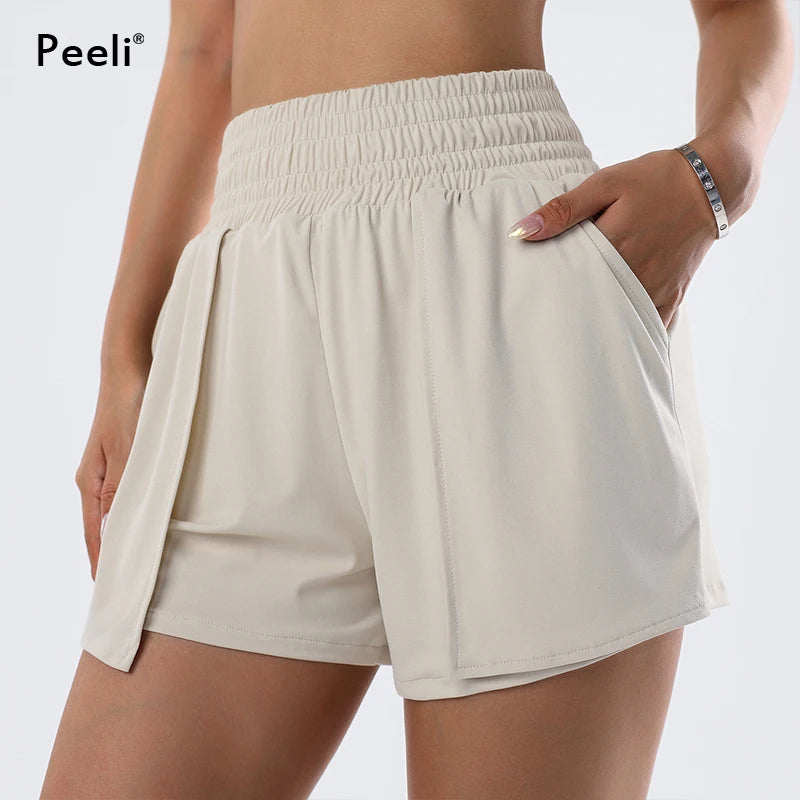 Spandex Sports Shorts with Phone Pockets Loose Yoga Shorts 