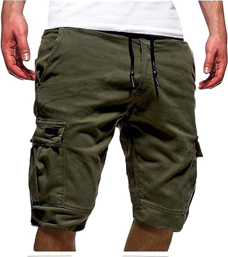 Men Casual Chino Cargo Shorts Elastic Waist Drawstring 6 Pockets Summer Trousers