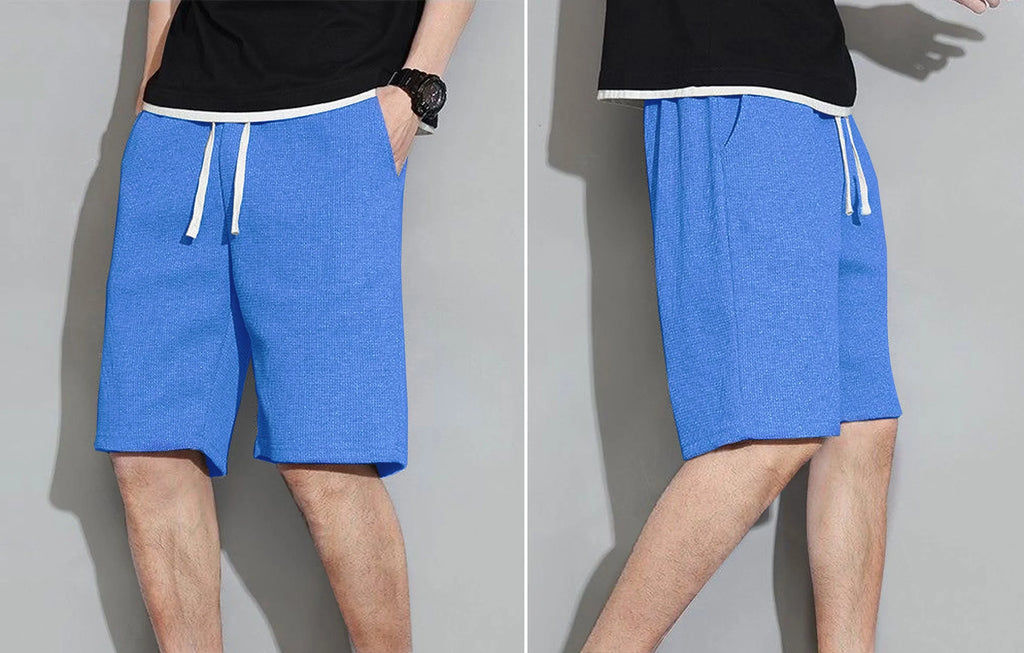 3 Pack Mens Shorts Waffle Textured Casual with Pockets & Drawstring