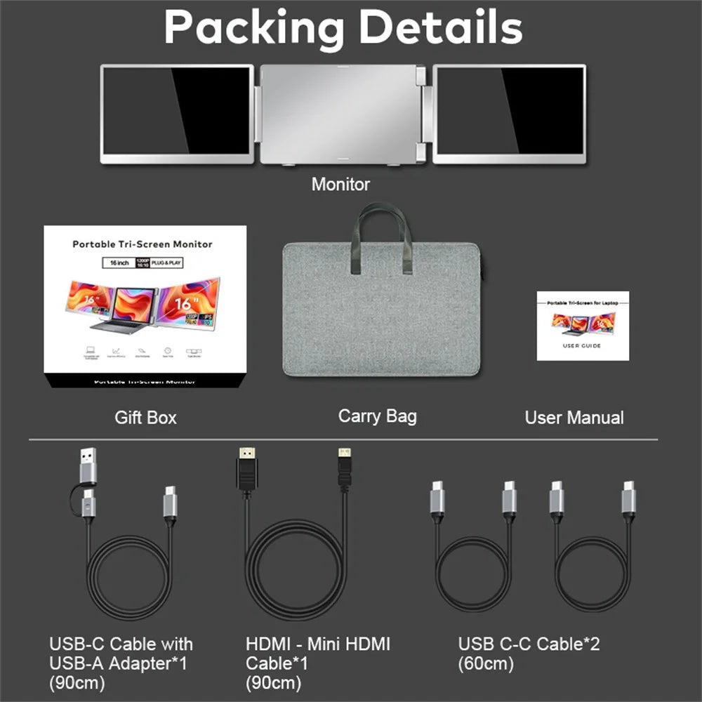 Portable LCD FHD IPS Gaming Backlit External Monitor Triple Screen Extender