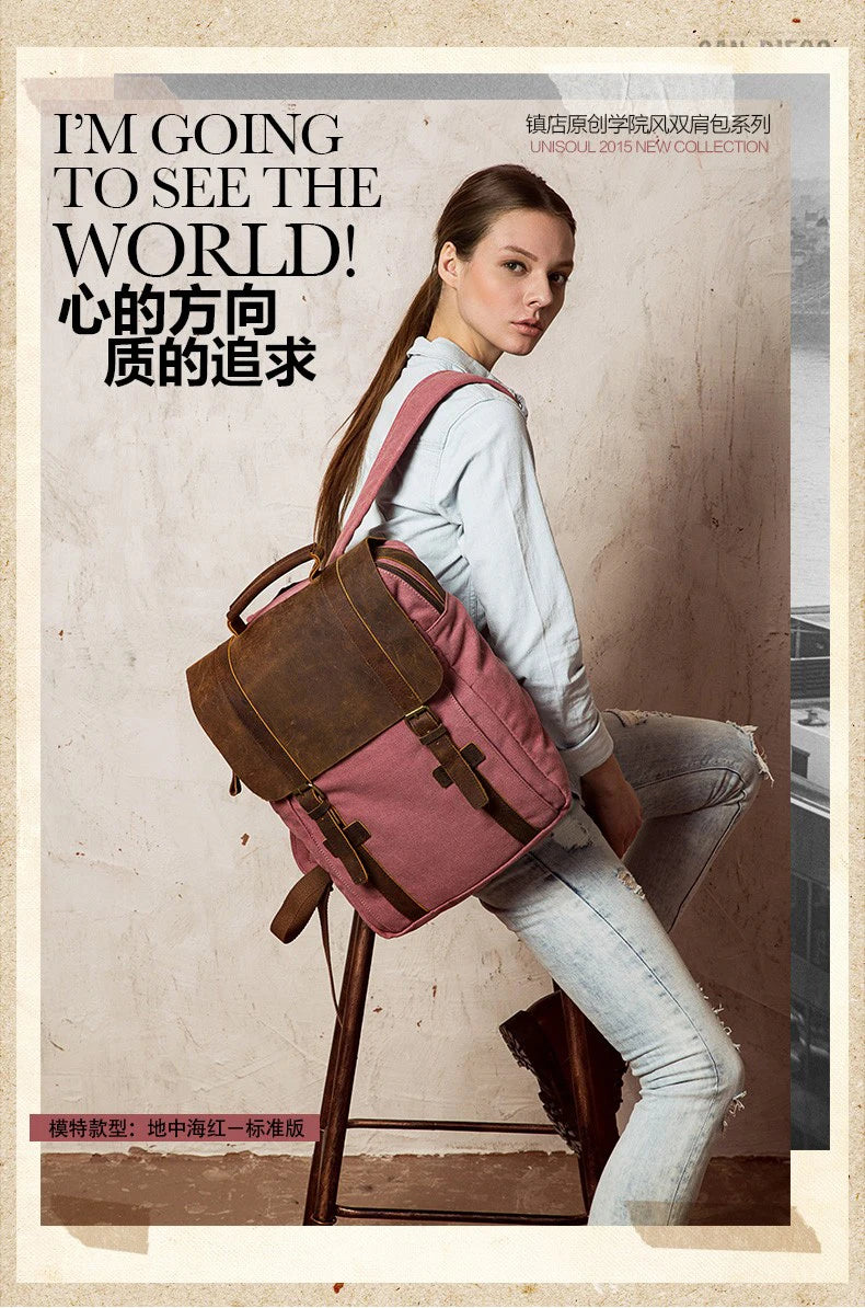 Vintage Canvas Leather Men's & Women's Backpack