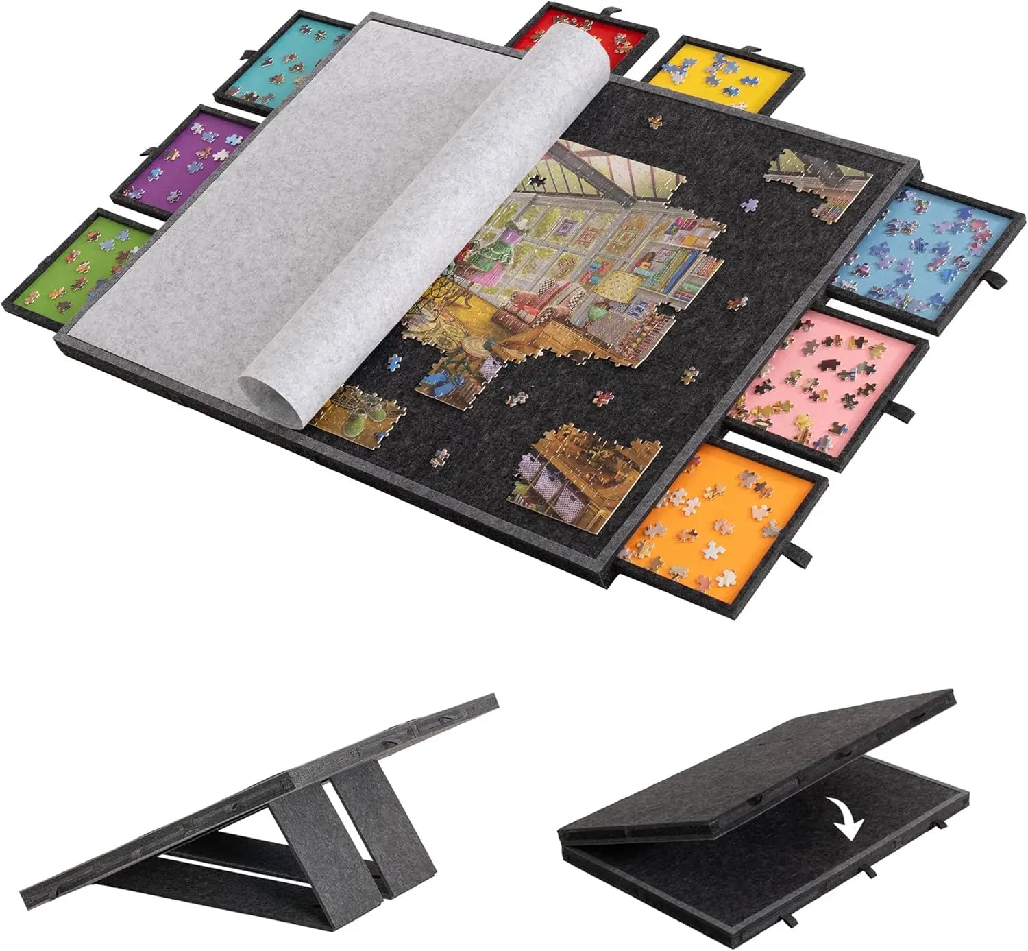 2000 Piece Tilting & Foldable Puzzle Board with 8 Colored Drawers & Cover