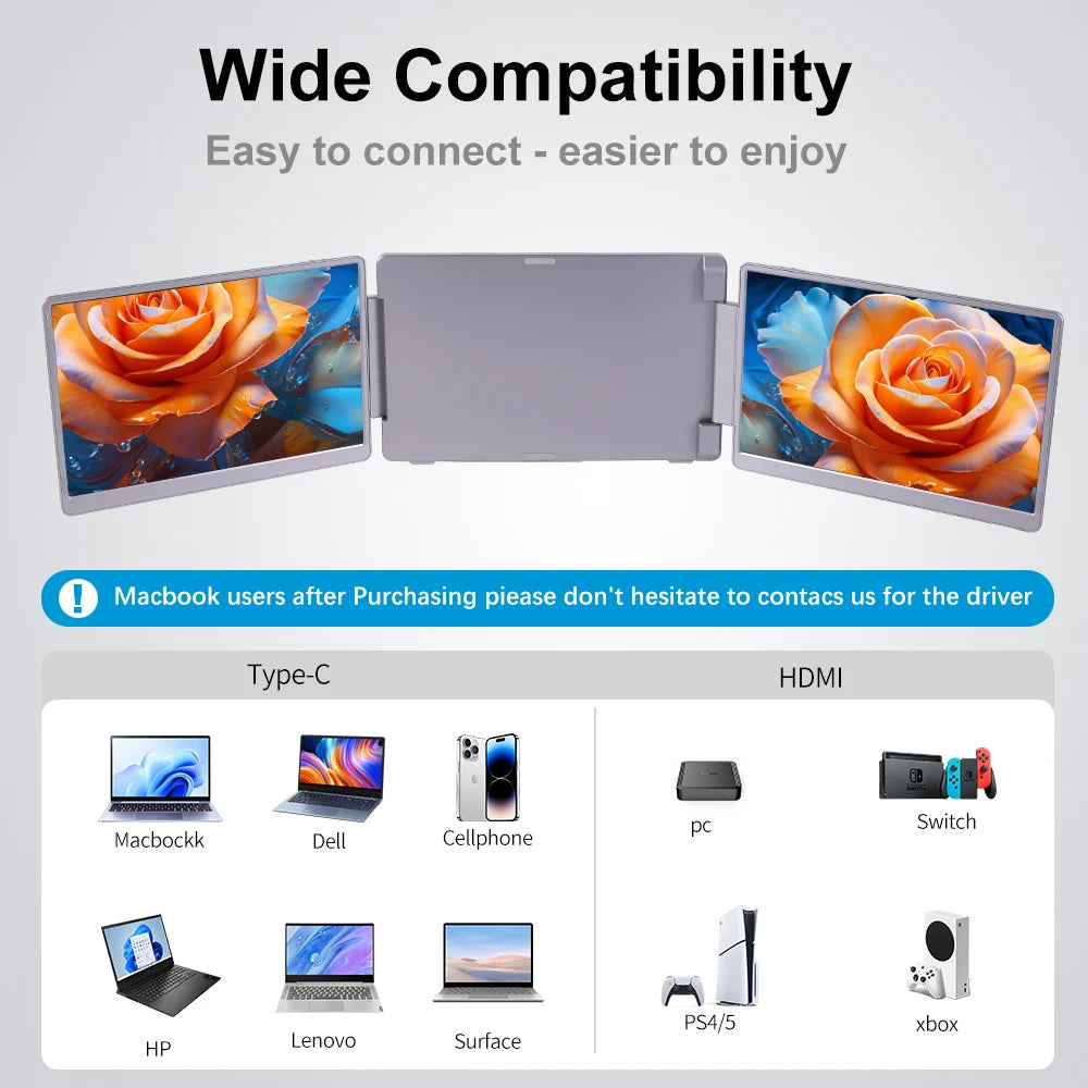 14 Inch Portable Monitor Dual screens For PC/Phone/PS4/PS5/Switch1/Switch2/Xbox