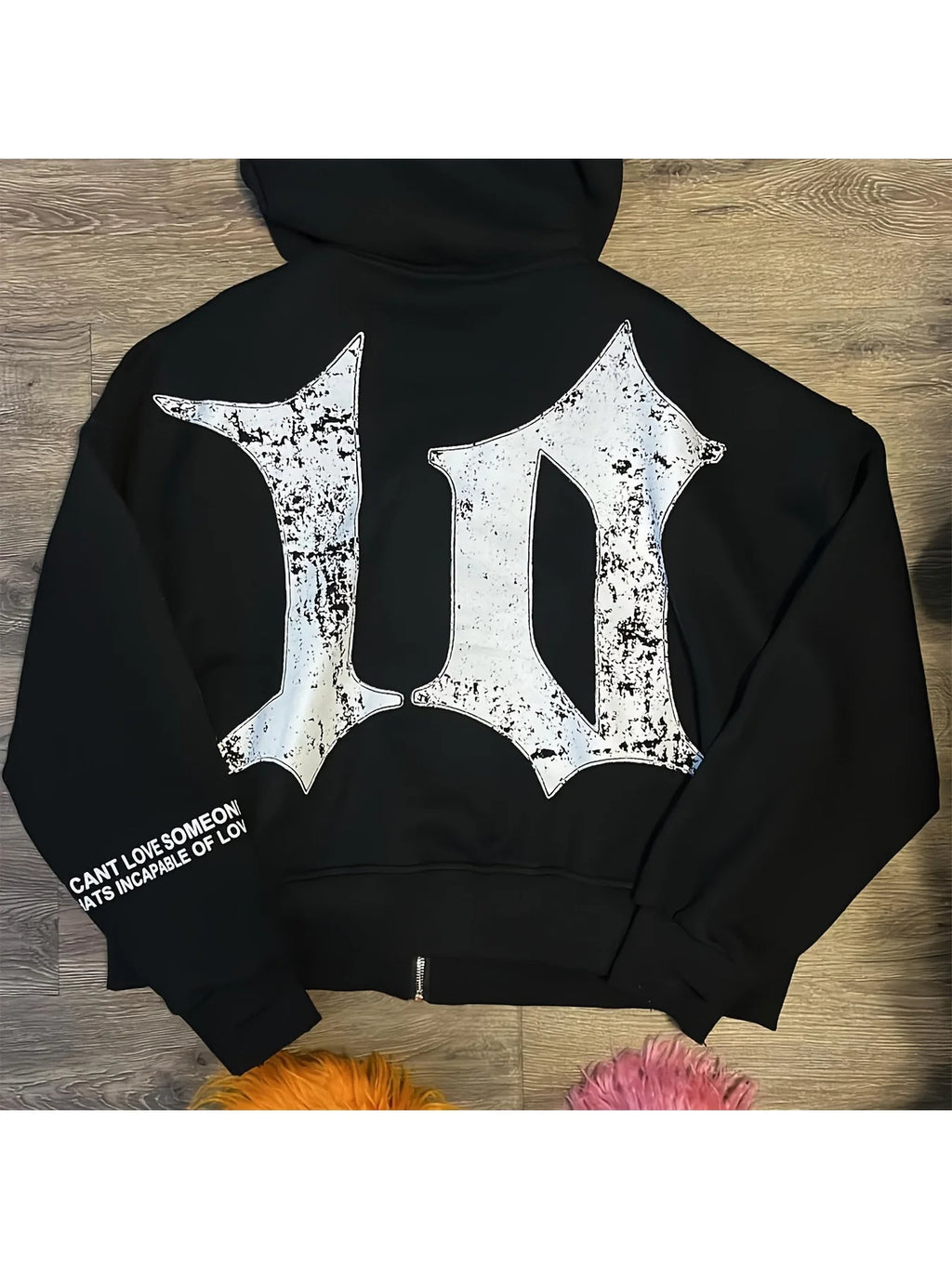 Men's Black Oversized Zip Up Hoodie "Tenth Series" Graphic Print Streetwear