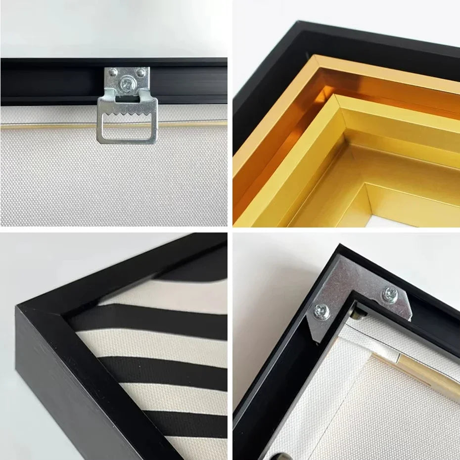 Customized DIY Frame Kit Gold Black Metal Aluminum Outer Frame and Wooden Inner Frame