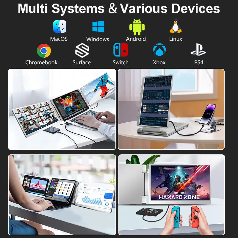 Portable LCD FHD IPS Gaming Backlit External Monitor Triple Screen Extender