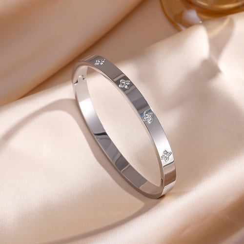 5/1pcs Sparkling Zirconia Inlaid Stainless Steel Bracelet Set
