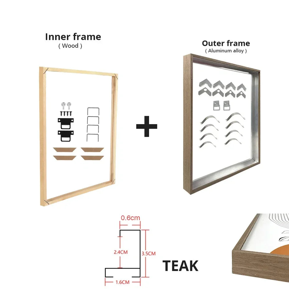 Customized DIY Frame Kit Gold Black Metal Aluminum Outer Frame and Wooden Inner Frame