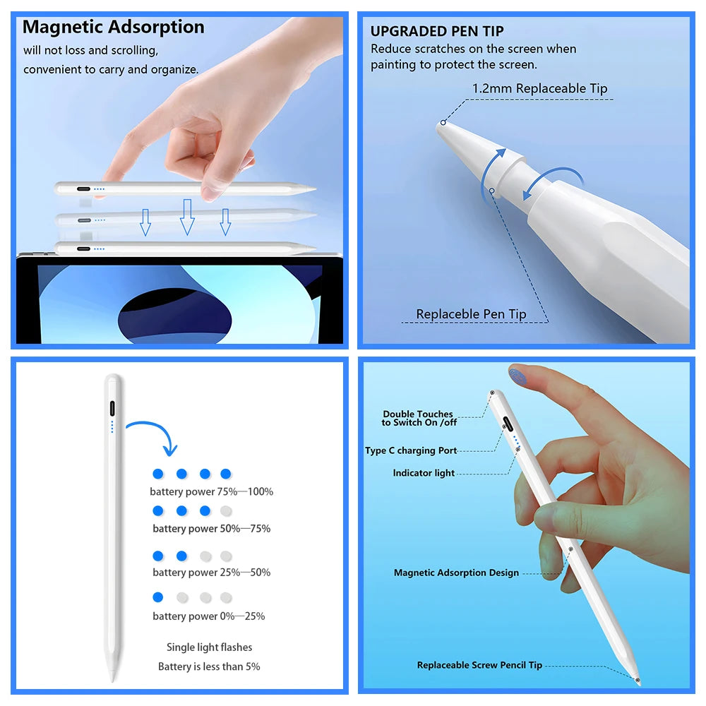 Stylus Pen For Apple Pencil with LED Power Indicators