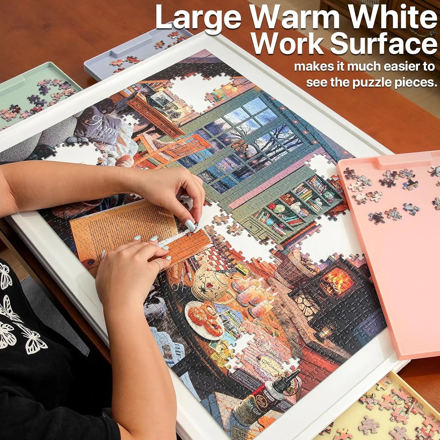1000 Piece Rotating Plastic Puzzle Board with Drawers and Cover
