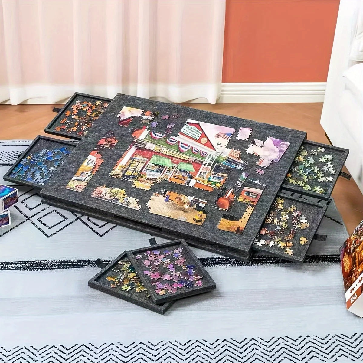 1000pcs Puzzle Board W/6 Sliding Drawers