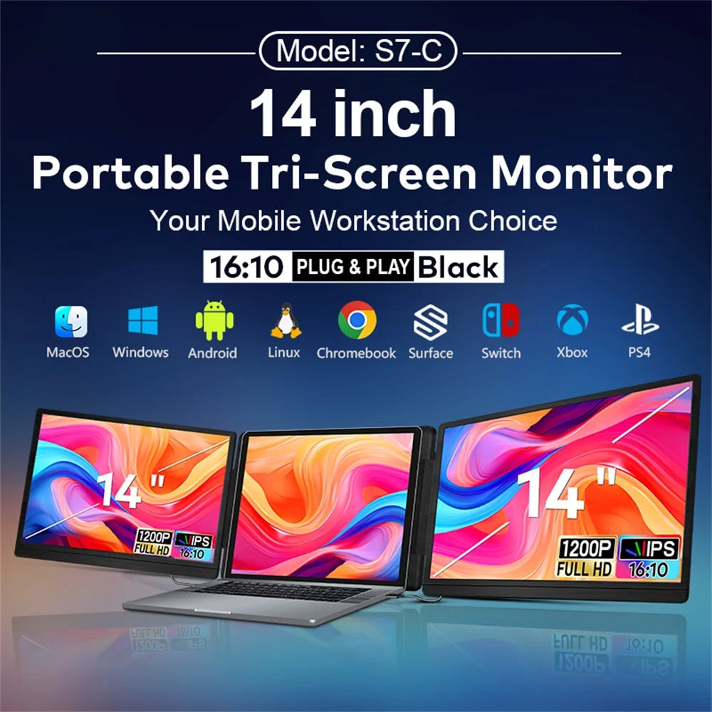 14 to 16 Inch Dual Screen Extender Display FHD IPS Triple Expandable Monitors