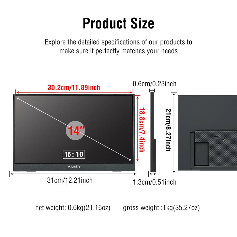 14 Inch Portable Touch Screen Monitor Non touch optional