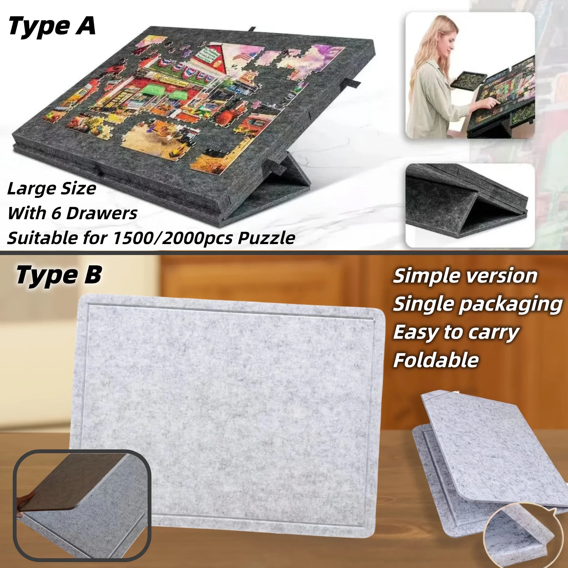 1000pcs Puzzle Board W/6 Sliding Drawers