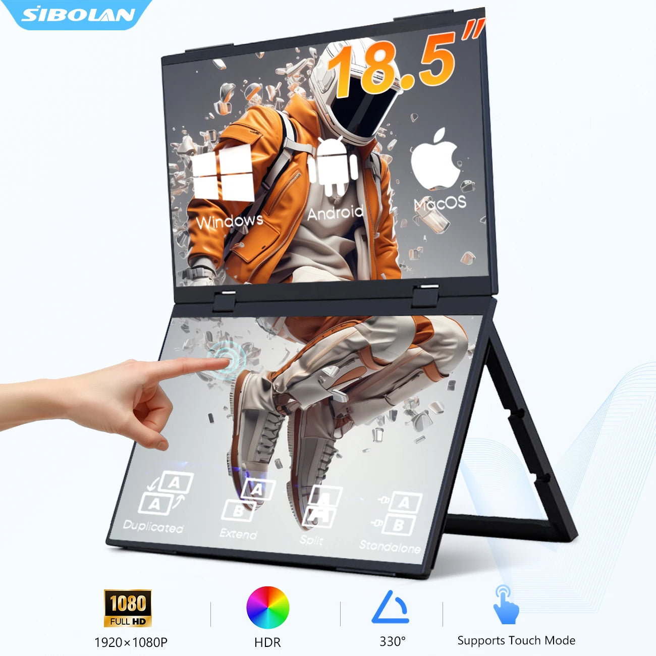 18.5" Dual Touch Portable Monitor Non touch Optional 100Hz 1080P FHD