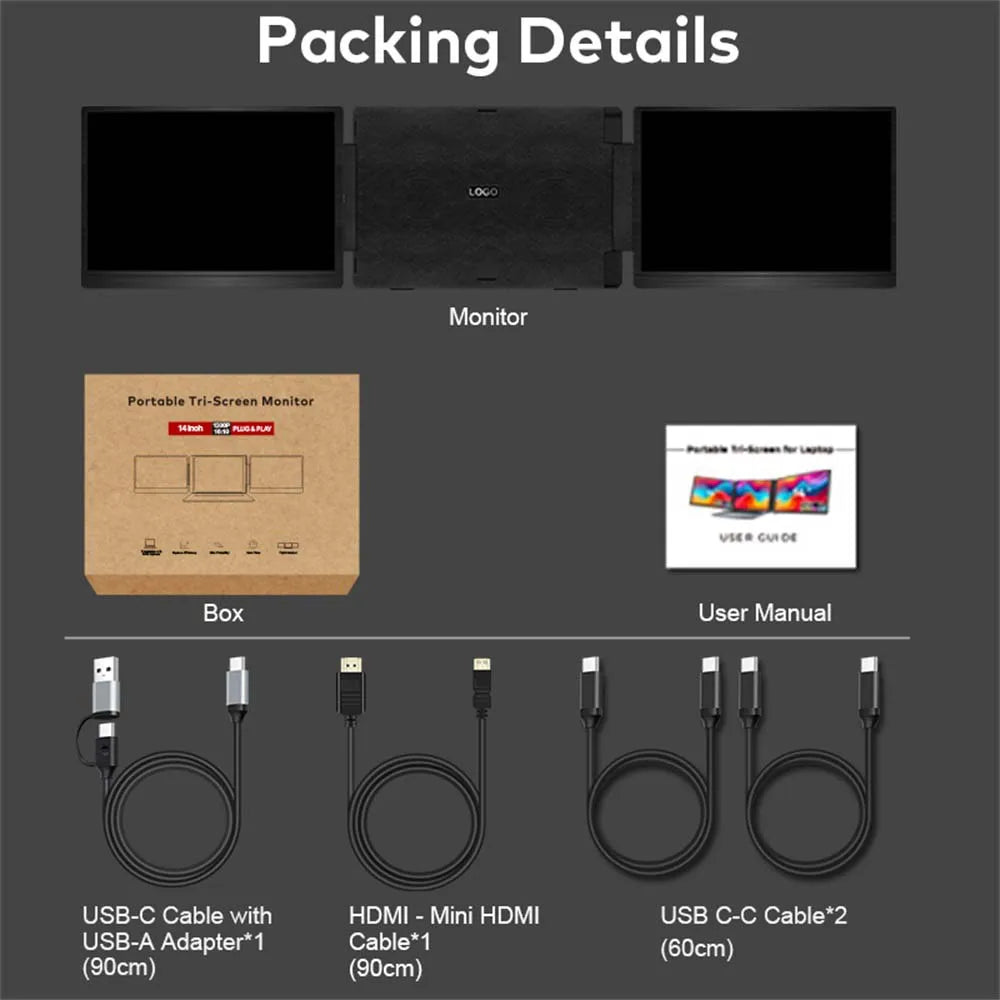 14 to 16 Inch Dual Screen Extender Display FHD IPS Triple Expandable Monitors