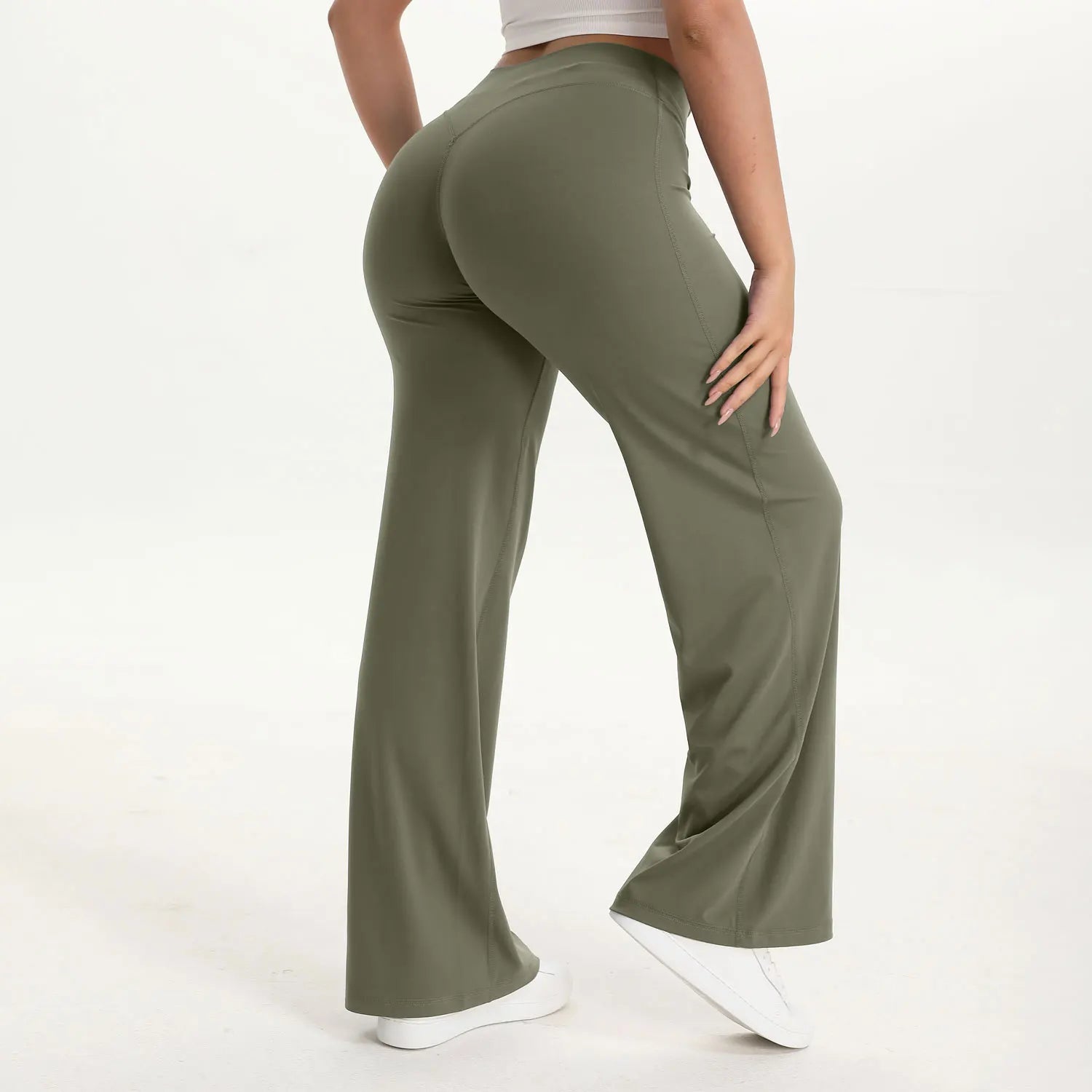 Straight Leg Bottoms Women's Mid Waist Yoga Pants
