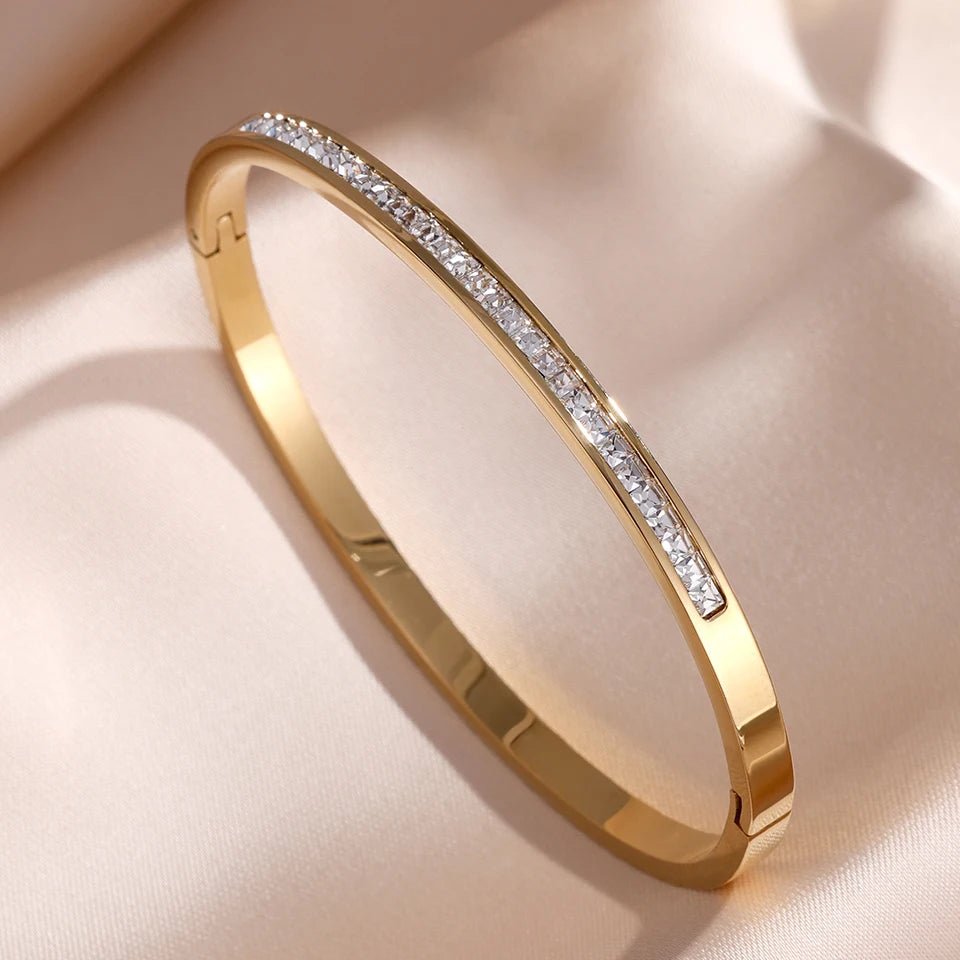 5/1pcs Sparkling Zirconia Inlaid Stainless Steel Bracelet Set