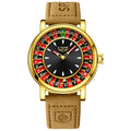 LIGE Brown Leather Men Watch Rotating Dial Las Vegas Roulette Desktop Theme