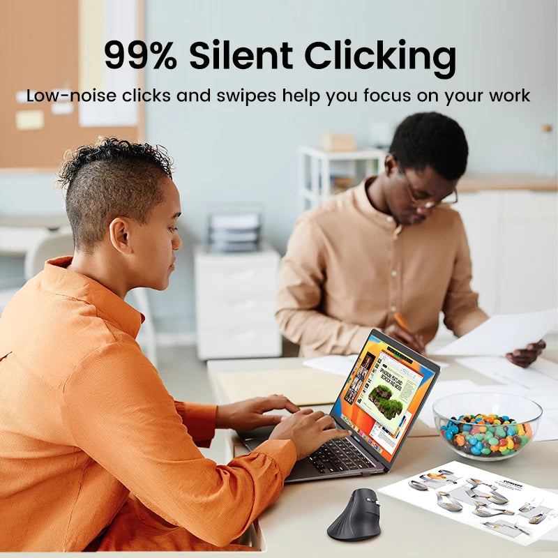 Vertical Mouse Wireless Bluetooth  6 Mute Buttons for MacBook Tablet Laptops Computer PC