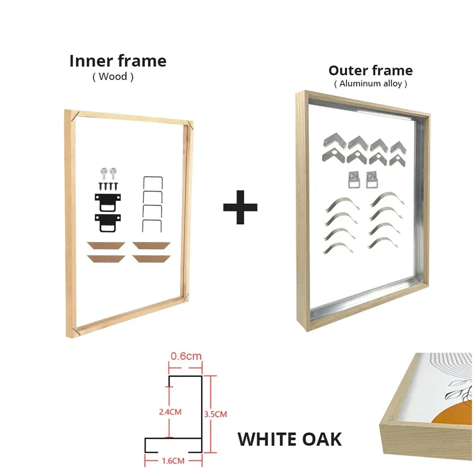Customized DIY Frame Kit Gold Black Metal Aluminum Outer Frame and Wooden Inner Frame